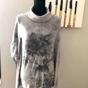 Grey floral print cowl cape sleeve sweater
